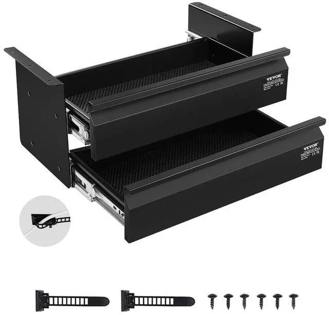 Main image of Under Desk 2 Layer Slide Out Drawer, 16 inch Under Desk Pull-out Drawer for Home Office Sit Stand Workstation, Black
