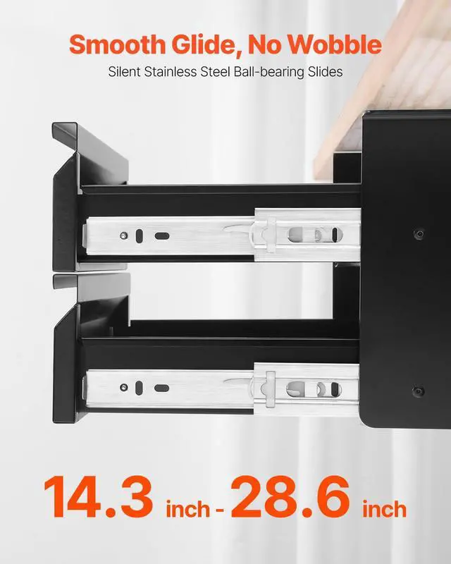 Alt view image 4 of 7 - Under Desk 2 Layer Slide Out Drawer, 16 inch Under Desk Pull-out Drawer for Home Office Sit Stand Workstation, Black