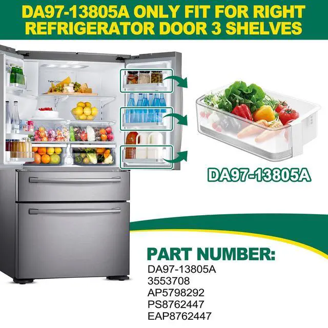 Alt view image 3 of 7 - Upgraded DA97-13805A Refrigerator Door Bin Shelf Replacement, Compatible with Samsung Refrigerator Right Door Shelf Parts RF28HMEDBSR RF24FSEDBSR RF28HMEDBBC AP5798292 PS8762447 Right Door Bin Shelves