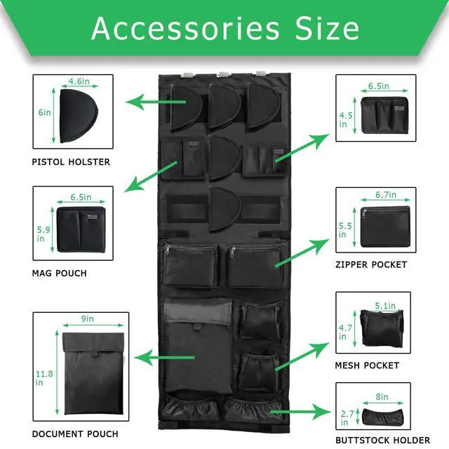 Alt view image 4 of 7 - Gun Safe Door Organizer,Gun Safe Door Panel Organizer with Removable Pistol Holders Mag Pouch,Adjustable Width Fit Panel 18.5 to 23 inches,Gun Safes Accessories Storage(18W*46.5H inch)