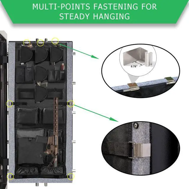 Alt view image 5 of 7 - Gun Safe Door Organizer,Gun Safe Door Panel Organizer with Removable Pistol Holders Mag Pouch,Adjustable Width Fit Panel 18.5 to 23 inches,Gun Safes Accessories Storage(18W*46.5H inch)