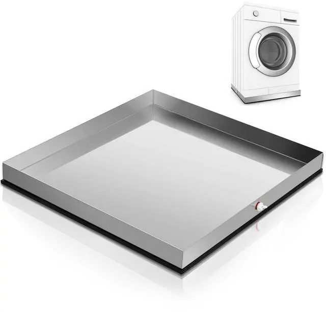 Main image of 28" x 30" x 2.5" Washing Machine Drain Pan Washing Machine Tray for Floor Protection Heavy Duty 304 Stainless Steel Dishwasher Leak Pan with Drain Hole and Anti-slip Bottom Pad