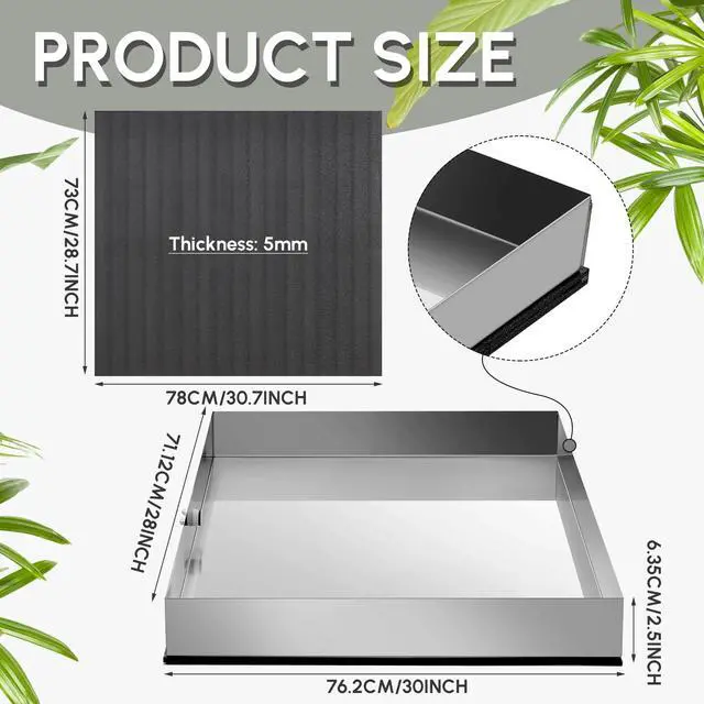 Alt view image 2 of 7 - 28" x 30" x 2.5" Washing Machine Drain Pan Washing Machine Tray for Floor Protection Heavy Duty 304 Stainless Steel Dishwasher Leak Pan with Drain Hole and Anti-slip Bottom Pad
