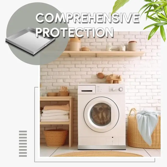 Alt view image 5 of 7 - 28" x 30" x 2.5" Washing Machine Drain Pan Washing Machine Tray for Floor Protection Heavy Duty 304 Stainless Steel Dishwasher Leak Pan with Drain Hole and Anti-slip Bottom Pad