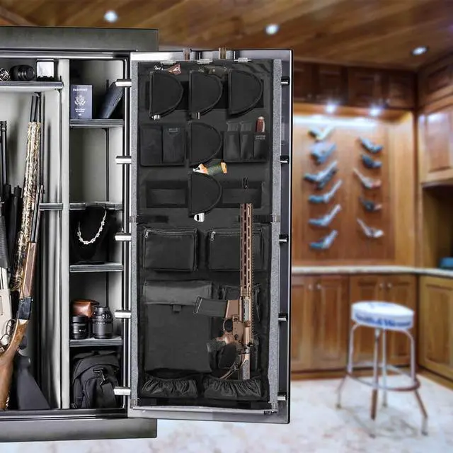 Alt view image 7 of 7 - Gun Safe Door Organizer,Gun Safe Door Panel Organizer with Removable Pistol Holders Mag Pouch,Adjustable Width Fit Panel 18.5 to 23 inches,Gun Safes Accessories Storage(18W*46.5H inch)