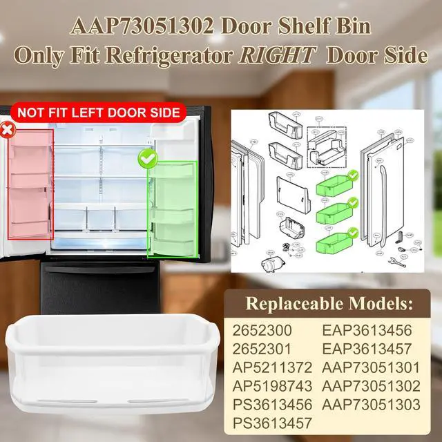 Alt view image 2 of 6 - Upgraded AAP73051302, AAP73051301 Door Bin (Right) Compatible with LFX25978SW Door Shelf, LFX25978ST/00 Right Door Bin, LFX25978SB Door Shelf, Kenmore 79551012010, etc, Replacement AAP73051303