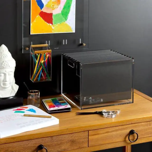Alt view image 3 of 7 - Acrylic Hanging File Box Organizer, Letter Size, Clear | Files letter-size folders in clear acrylic style. Doubles as chic storage for the home office, bathroom or pantry