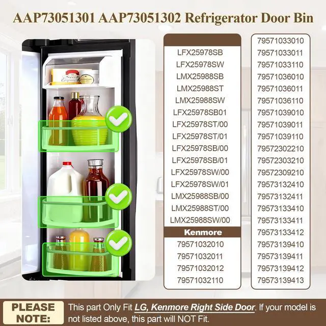 Alt view image 4 of 6 - Upgraded AAP73051302, AAP73051301 Door Bin (Right) Compatible with LFX25978SW Door Shelf, LFX25978ST/00 Right Door Bin, LFX25978SB Door Shelf, Kenmore 79551012010, etc, Replacement AAP73051303