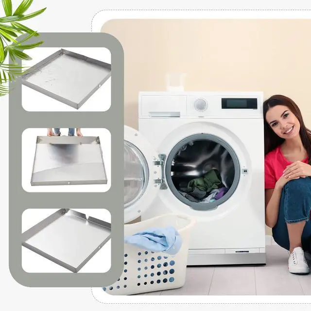Alt view image 6 of 7 - 28" x 30" x 2.5" Washing Machine Drain Pan Washing Machine Tray for Floor Protection Heavy Duty 304 Stainless Steel Dishwasher Leak Pan with Drain Hole and Anti-slip Bottom Pad