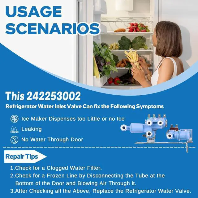 Alt view image 3 of 7 - Upgraded 242253002 242102201 Refrigerator Water Inlet Valve Replacement Fit for Frigidaire, Electrolux, Kenmore Refrigerator Parts, Replace 2689640, AP5669874, PS7321353, EAP7321353