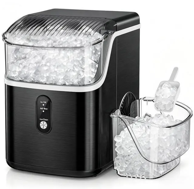 Main image of Nugget Ice Makers Countertop, Pebble Ice Machine with Chewable Pellet Ice, 35Lbs/24H, Self-Cleaning, Sonic Ice, One-Click Operation, for Kitchen,Office Stainless Steel Black