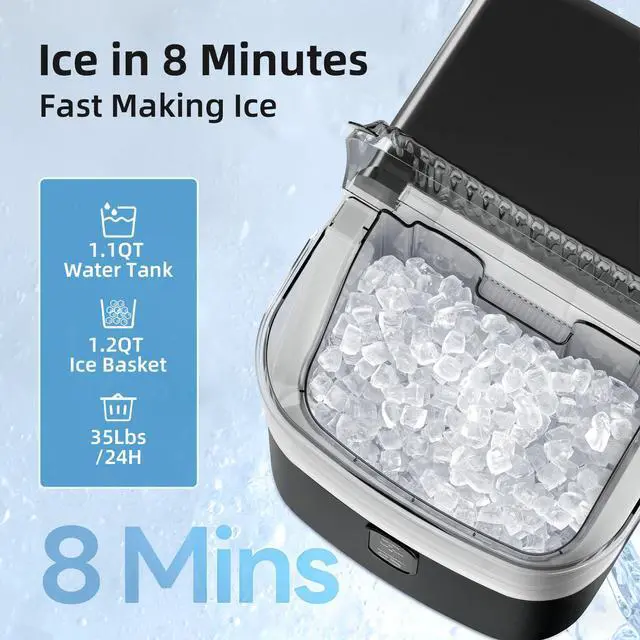 Alt view image 5 of 7 - Nugget Ice Makers Countertop, Pebble Ice Machine with Chewable Pellet Ice, 35Lbs/24H, Self-Cleaning, Sonic Ice, One-Click Operation, for Kitchen,Office Stainless Steel Black
