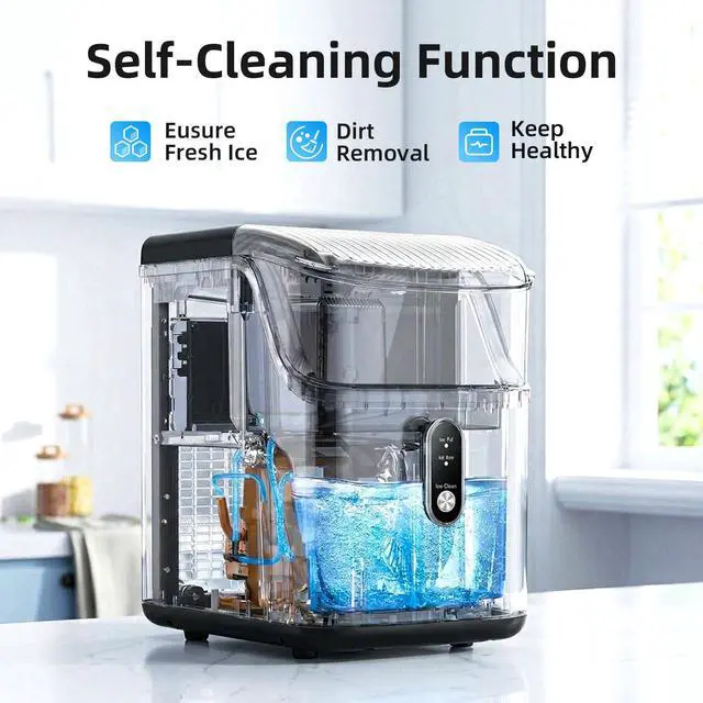 Alt view image 2 of 7 - Nugget Ice Makers Countertop, Pebble Ice Machine with Chewable Pellet Ice, 35Lbs/24H, Self-Cleaning, Sonic Ice, One-Click Operation, for Kitchen,Office Stainless Steel Black