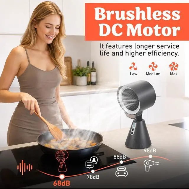 Alt view image 3 of 7 - Portable Range Hood, Countertop Kitchen Exhaust Fan with 3-Speed Suction, Adjustable 7cm Height & 45°Angle, BLDC Low Noise Portable Fume Extractor with LED Light,for Apartment RV Indoor BBQ Hot Pot