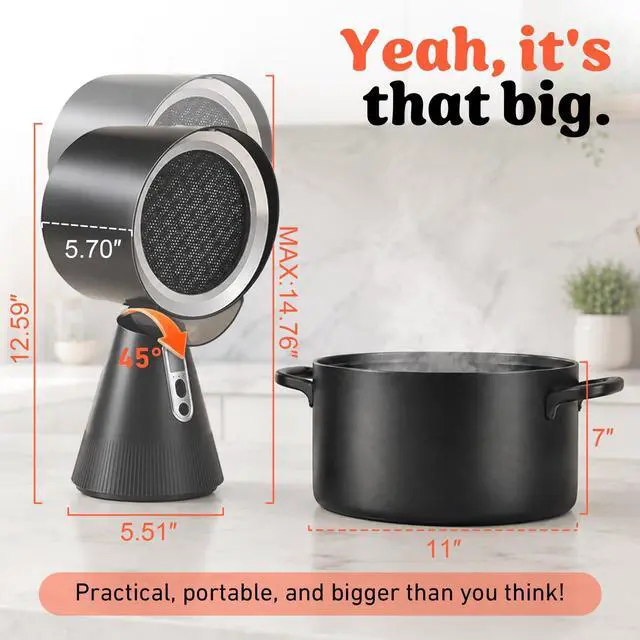 Alt view image 5 of 7 - Portable Range Hood, Countertop Kitchen Exhaust Fan with 3-Speed Suction, Adjustable 7cm Height & 45°Angle, BLDC Low Noise Portable Fume Extractor with LED Light,for Apartment RV Indoor BBQ Hot Pot