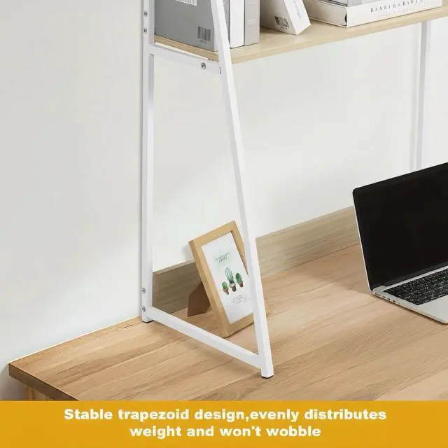 Alt view image 6 of 7 - 2-Tier Desktop Bookshelf & Hutch, Fits Over Large Monitors, Desk Organizer with Metal Frame, Vertical Storage for Small Desks, Home Office, Dorm, Makeup Vanity