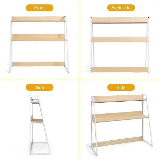 Alt view image 7 of 7 - 2-Tier Desktop Bookshelf & Hutch, Fits Over Large Monitors, Desk Organizer with Metal Frame, Vertical Storage for Small Desks, Home Office, Dorm, Makeup Vanity