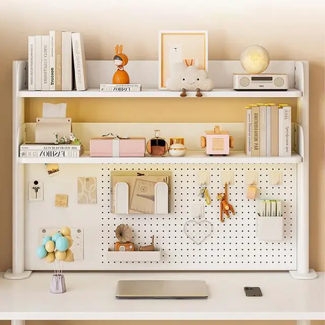 Alt view image 2 of 7 - Clamp On Desk Organizer Shelf,White Desk Extender Pegboard Workstation,Computer Desk Accessories for Office, Desktop Shelving System,Desktop Bookshelf Storage Shelves for Desk,39.4in