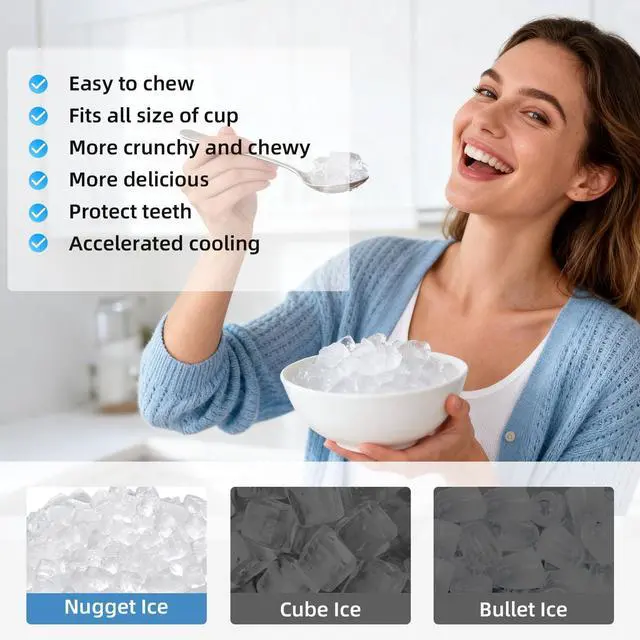 Alt view image 3 of 7 - Nugget Ice Makers Countertop, Pebble Ice Machine with Chewable Pellet Ice, 35Lbs/24H, Self-Cleaning, Sonic Ice, One-Click Operation, for Kitchen,Office Stainless Steel Black