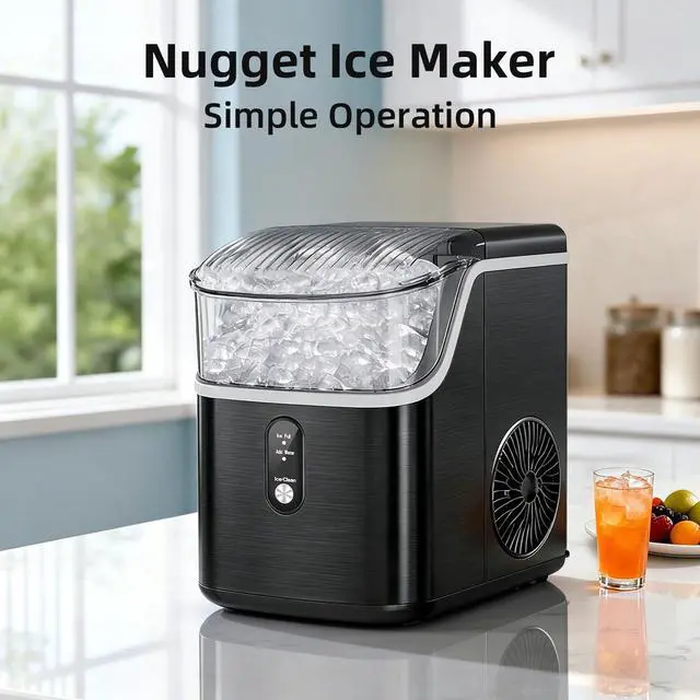 Alt view image 7 of 7 - Nugget Ice Makers Countertop, Pebble Ice Machine with Chewable Pellet Ice, 35Lbs/24H, Self-Cleaning, Sonic Ice, One-Click Operation, for Kitchen,Office Stainless Steel Black