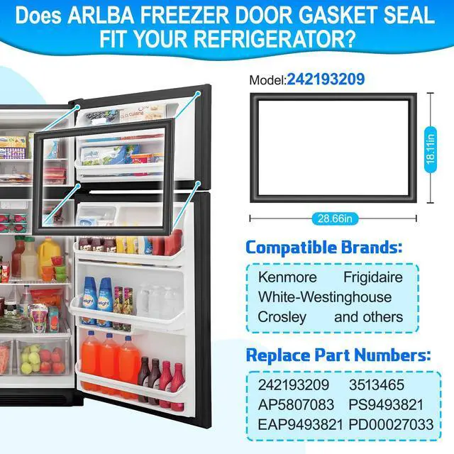 Alt view image 2 of 7 - Upgraded 28.66"x18.11" 242193209 Refrigerator Freezer Door Gasket Replacement Part Compatible with Frigidaire,Crosley and Kenmore Freezer Door Seal Replaces 3513465 AP5807083 PS9493821 EAP9493821