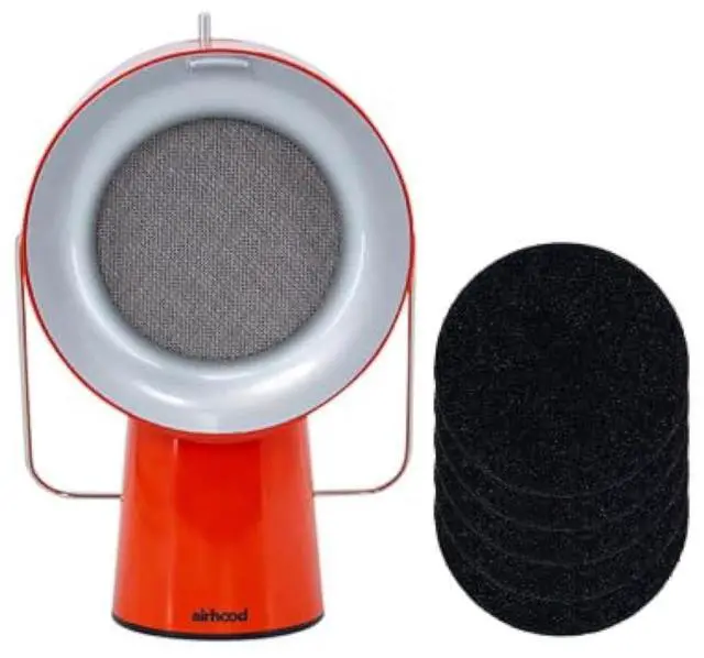 Main image of Wireless Range Hood Portable Kitchen Exhaust Fan, Cadmium Orange | Dual oil and charcoal filters capture smoke, grease, odors; easy to clean; ideal for condos, apartments, RVs, indoor BBQ