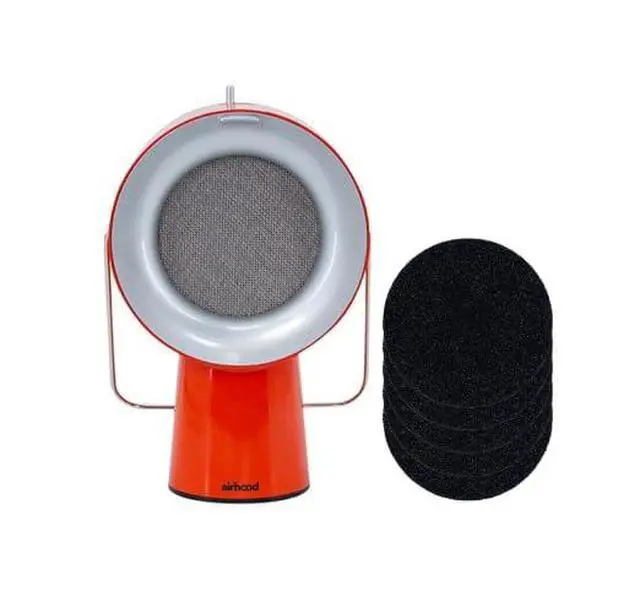 Alt view image 2 of 7 - Wireless Range Hood Portable Kitchen Exhaust Fan, Cadmium Orange | Dual oil and charcoal filters capture smoke, grease, odors; easy to clean; ideal for condos, apartments, RVs, indoor BBQ