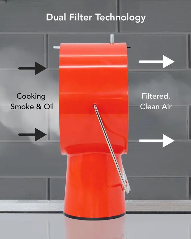 Alt view image 6 of 7 - Wireless Range Hood Portable Kitchen Exhaust Fan, Cadmium Orange | Dual oil and charcoal filters capture smoke, grease, odors; easy to clean; ideal for condos, apartments, RVs, indoor BBQ