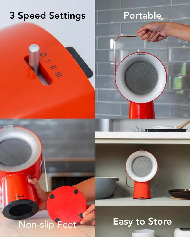 Alt view image 4 of 7 - Wireless Range Hood Portable Kitchen Exhaust Fan, Cadmium Orange | Dual oil and charcoal filters capture smoke, grease, odors; easy to clean; ideal for condos, apartments, RVs, indoor BBQ