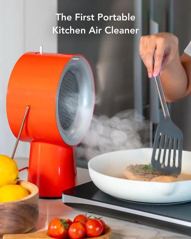 Alt view image 3 of 7 - Wireless Range Hood Portable Kitchen Exhaust Fan, Cadmium Orange | Dual oil and charcoal filters capture smoke, grease, odors; easy to clean; ideal for condos, apartments, RVs, indoor BBQ