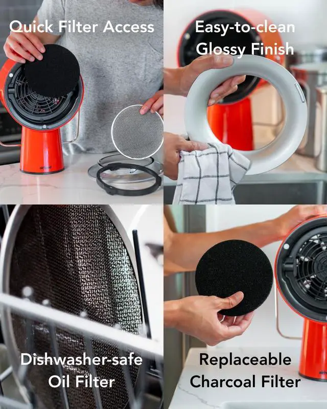 Alt view image 5 of 7 - Wireless Range Hood Portable Kitchen Exhaust Fan, Cadmium Orange | Dual oil and charcoal filters capture smoke, grease, odors; easy to clean; ideal for condos, apartments, RVs, indoor BBQ