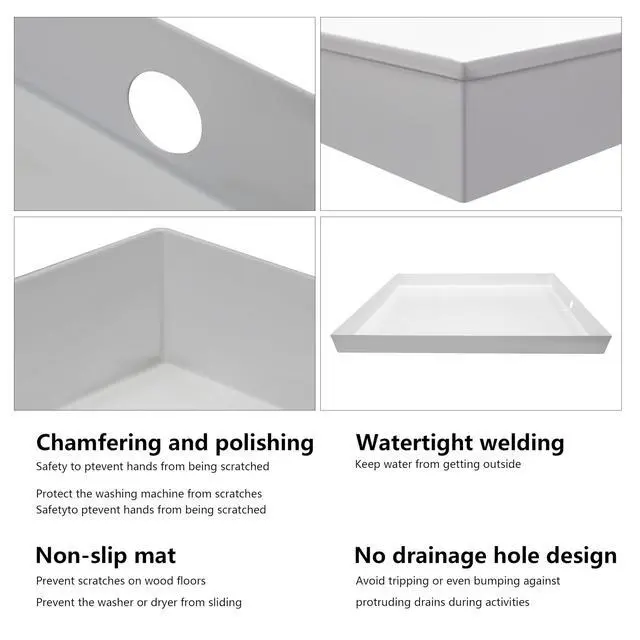 Alt view image 3 of 6 - Heavy Duty Washing Machine Drain Pan 19 Guage Thick Stainless Steel 32X30X2-1/2in, Including 1" Drain Fittings (Matte White)