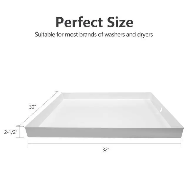 Alt view image 4 of 6 - Heavy Duty Washing Machine Drain Pan 19 Guage Thick Stainless Steel 32X30X2-1/2in, Including 1" Drain Fittings (Matte White)