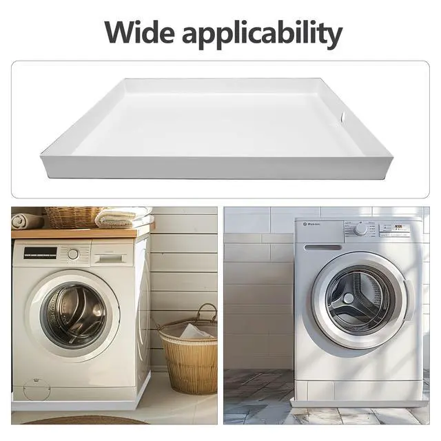 Alt view image 6 of 6 - Heavy Duty Washing Machine Drain Pan 19 Guage Thick Stainless Steel 32X30X2-1/2in, Including 1" Drain Fittings (Matte White)