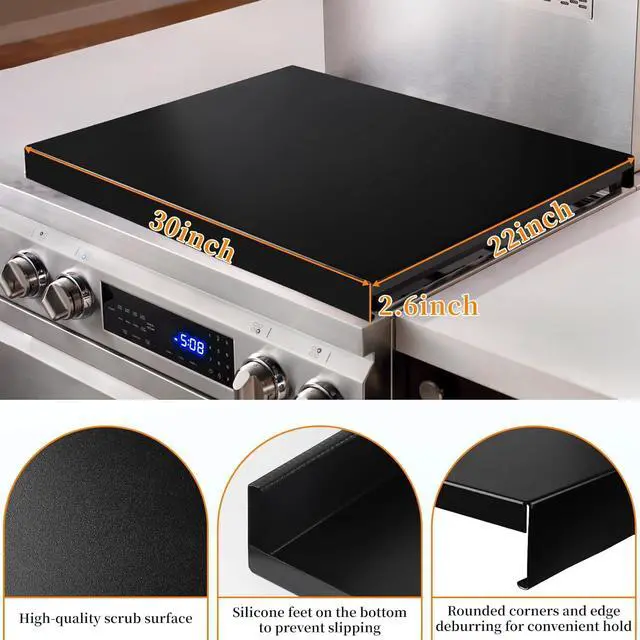 Alt view image 2 of 7 - Gas Noodle Board Stove Cover: Gas Stove Top Cover Stainless Steel, Gas Stove Cover Board for Gas and Electric Stove Range Expanding Kitchen Space, Black, Large Size 30"x 22"x2.6"