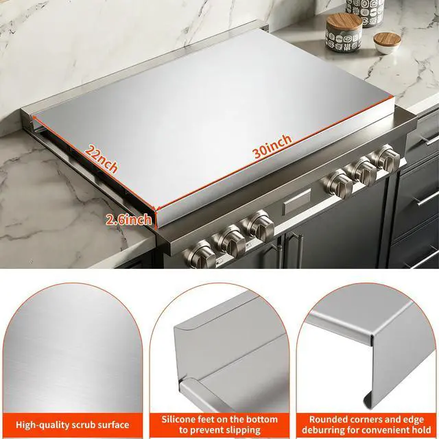 Alt view image 2 of 7 - Gas Noodle Board Stove Cover: Gas Stove Top Cover Stainless Steel, Gas Stove Cover Board for Gas and Electric Stove Range Expanding Kitchen Space, Sliver, Large Size 30"x 22"x2.6"