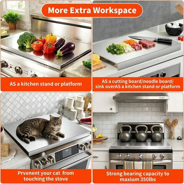 Alt view image 7 of 7 - Gas Noodle Board Stove Cover: Gas Stove Top Cover Stainless Steel, Gas Stove Cover Board for Gas and Electric Stove Range Expanding Kitchen Space, Sliver, Large Size 30"x 22"x2.6"