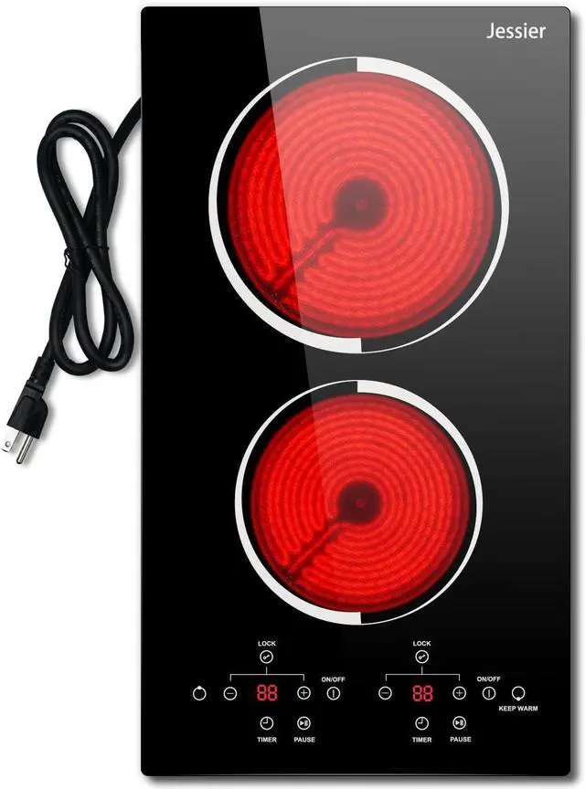 Main image of 2 Burner Electric Cooktop 110V Plug in, Small Stove 2000W | 12 Inch Two Burner Countertop & Built-in Electric Stove Top, Timer, Safety Lock, Keep Warm, Portable Sensor Touch Control