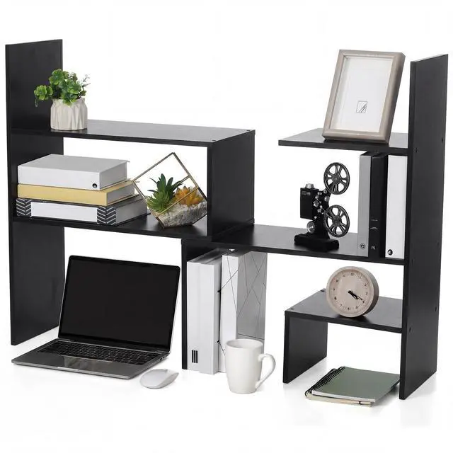 Main image of Expandable Dorm Desk Dutch Adjustable Desktop Bookshelf Wooden Desktop Storage Organizer Bookcase Cubby Book Rack for College Dorm Home Office Furniture (Black)