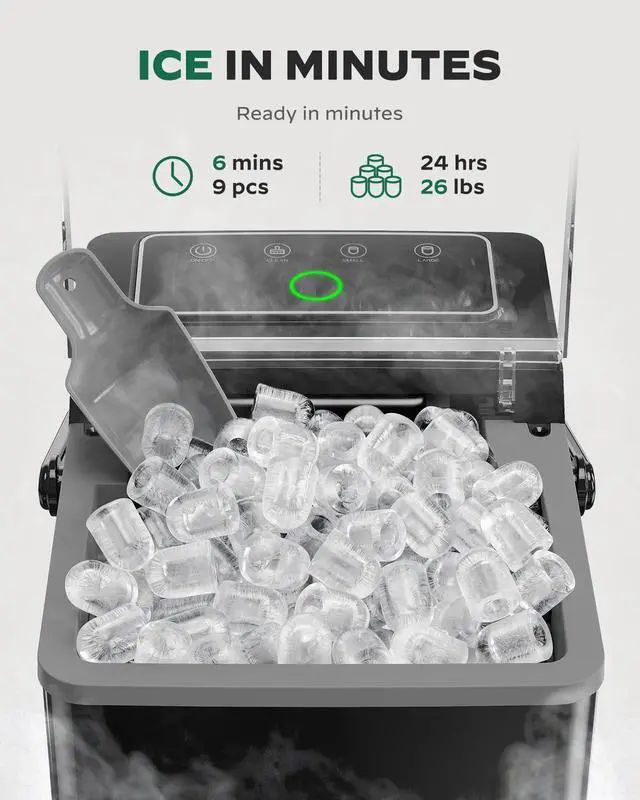Alt view image 4 of 7 - Boost Ice Maker with 2.5L Expanding Ice Basket & 1.8L Water Tank, 9 Bullet Ice Cubes in 6 Mins, Ice Maker Countertop with LED Touch Control Self-Cleaning, Ice Machine 2 Ice Sizes