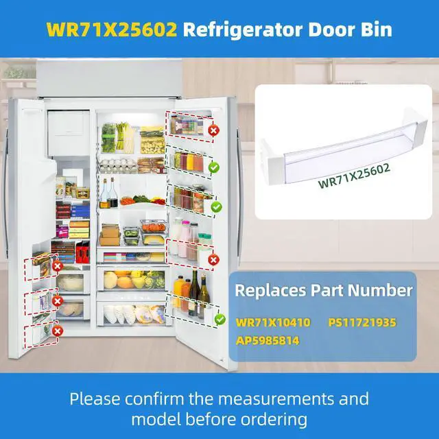 Alt view image 3 of 7 - WR71X25602 Refrigerator Door Shelf Bin Compatible With GE Refrigerator Parts Shelf, WR71X25602 Door Bin Replace Parts WR71X10410 PS11721935 AP5985814 Fridge Left Door Bin