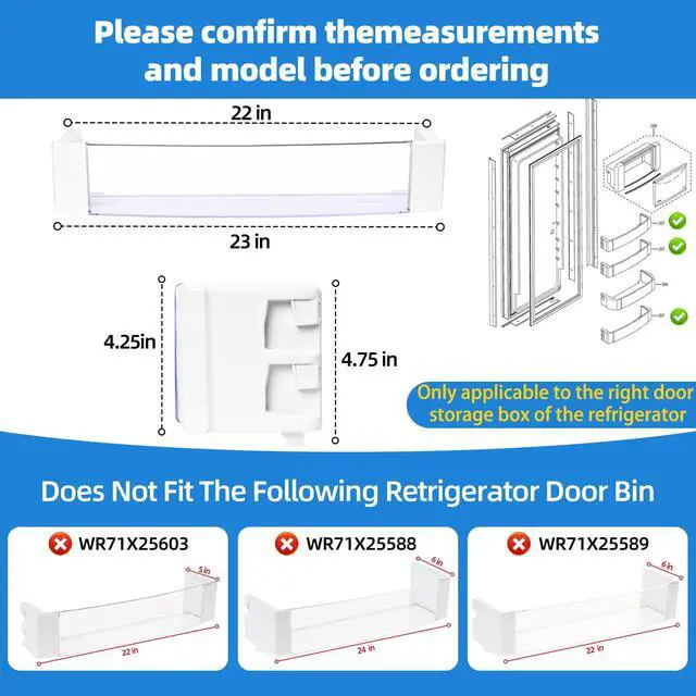 Alt view image 2 of 7 - WR71X25602 Refrigerator Door Shelf Bin Compatible With GE Refrigerator Parts Shelf, WR71X25602 Door Bin Replace Parts WR71X10410 PS11721935 AP5985814 Fridge Left Door Bin