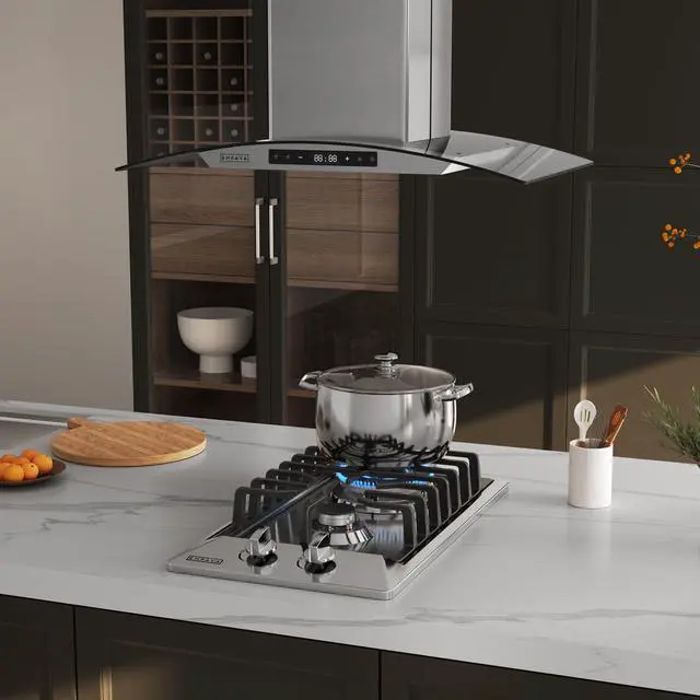 Alt view image 2 of 6 - 12-Inch Gas Cooktop, 2 SABAF Burners, NG LPG Stainless Steel Stove | NG/LPG dual fuel convertible, 2 Italian SABAF burners, thermocouple auto shut-off, dishwasher-safe cast iron grates