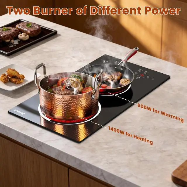 Alt view image 6 of 7 - 2 Burner Electric Cooktop 110V Plug in, Small Stove 2000W | 12 Inch Two Burner Countertop & Built-in Electric Stove Top, Timer, Safety Lock, Keep Warm, Portable Sensor Touch Control