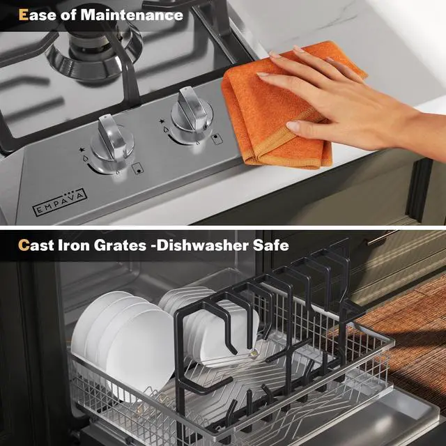 Alt view image 4 of 6 - 12-Inch Gas Cooktop, 2 SABAF Burners, NG LPG Stainless Steel Stove | NG/LPG dual fuel convertible, 2 Italian SABAF burners, thermocouple auto shut-off, dishwasher-safe cast iron grates