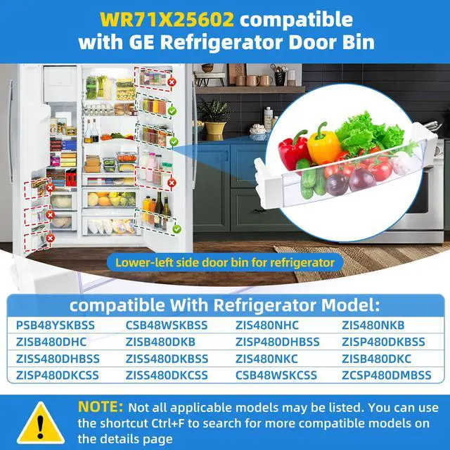 Alt view image 4 of 7 - WR71X25602 Refrigerator Door Shelf Bin Compatible With GE Refrigerator Parts Shelf, WR71X25602 Door Bin Replace Parts WR71X10410 PS11721935 AP5985814 Fridge Left Door Bin