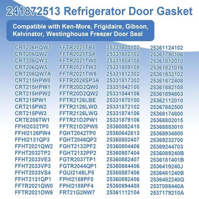 Alt view image 2 of 7 - 241872513 Refrigerator Door Gasket Compatible with Frigidaire Kenmore Gibson Freezer Door Gasket Seal Replace 240370906 240390701 240514606 240514608 240542106 240542118