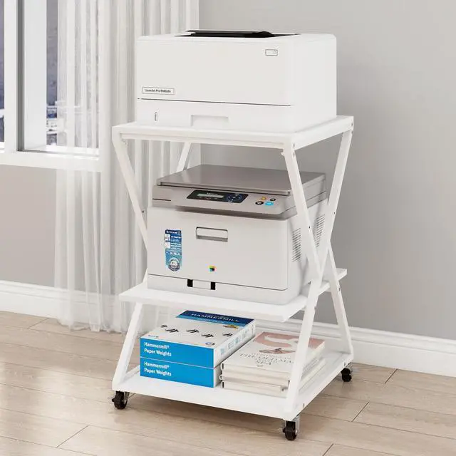 Main image of 3 Tier Large Printer Table, 19.7"x19.7", Height Adjustable,White | Printer Stand,Rolling Printer Cart with Wheels,Multifunctional Organizer Shelf, Side Table for Home Office Kitchen