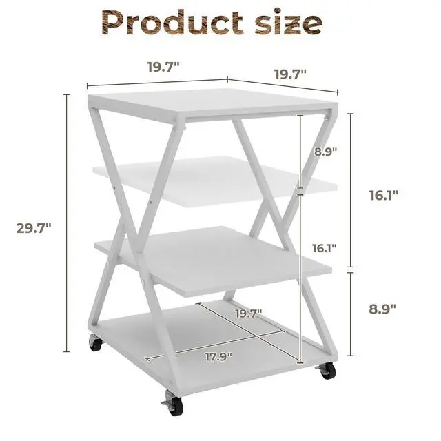 Alt view image 3 of 7 - 3 Tier Large Printer Table, 19.7"x19.7", Height Adjustable,White | Printer Stand,Rolling Printer Cart with Wheels,Multifunctional Organizer Shelf, Side Table for Home Office Kitchen