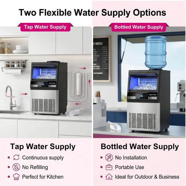 Alt view image 2 of 7 - Commercial Ice Maker Machine 80Lbs/24H Dual Water Inlet Silver | 20Lbs Storage Bin, Freestanding, 36 Ice Cubes/Cycle, Adjustable Ice Thickness, Self-Cleaning, for Home, Bar, Coffee Shop